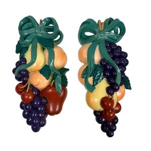 Burwood Products Fruit Swag Wall‎ Plaques 1995 Plastic MCM Retro Kitchen Decor